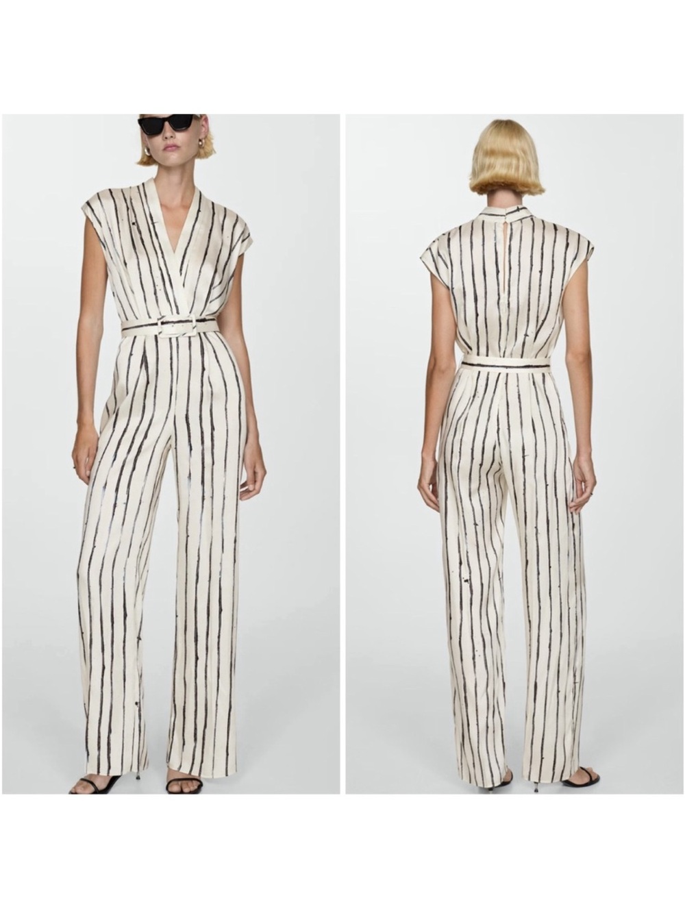Striped Wide-Leg Jumpsuit in Ivory and Black NEW WITHOUT TAGS